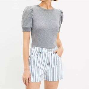 LOFT Fresh Cut Denim Cut Off Shorts in Blue White Stripe